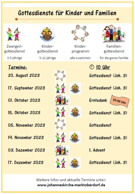 Übersicht: Johannes-3 und Familiengottestdienste 2023