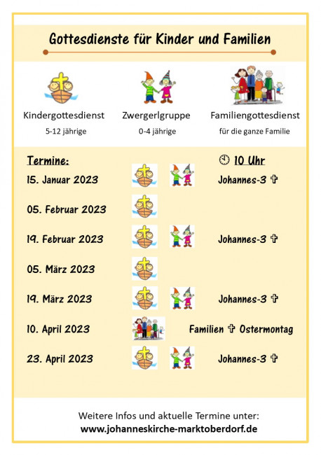 Familiengottesdienste Januar bis April 2023